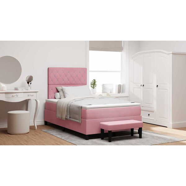 vidaXL Boxspringbett mit Matratze mit Kopfteil Rosa 120 x 200 cm Samt