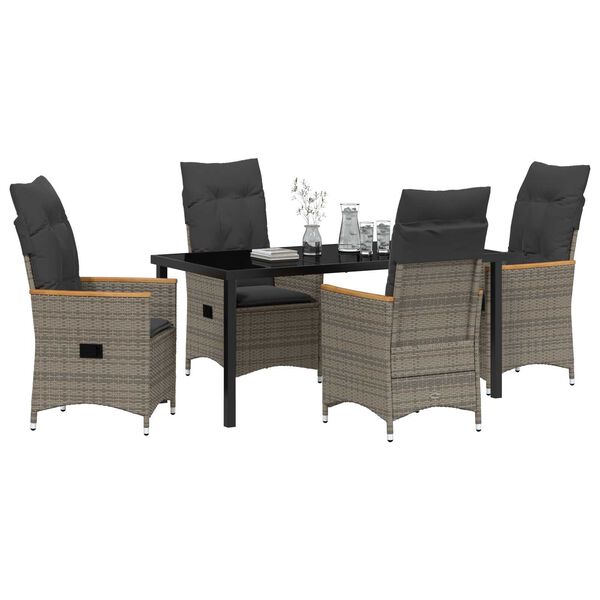 vidaXL Garten Essgruppe mit Kissen 5 pcs Grau Poly-Rattan