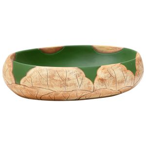 vidaXL Aufsatzwaschbecken Gr&uuml;n und Braun Oval 59x40x15 cm Keramik