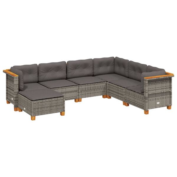 vidaXL 7-tlg. Garten-Sofagarnitur mit Kissen Grau Poly Rattan
