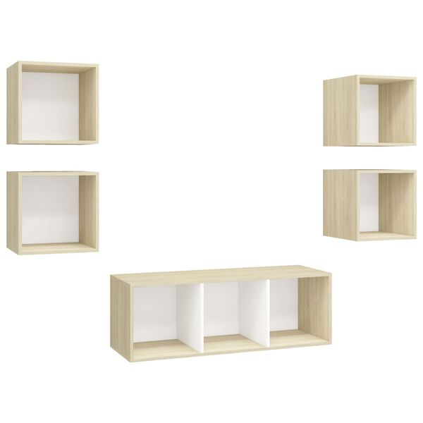 vidaXL 5-tlg. TV-Schrank-Set Wei&szlig; Sonoma-Eiche Holzwerkstoff
