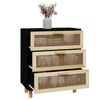 vidaXL Sideboard Schwarz 60x30x70cm Massivholz Kiefer und Natur-Rattan