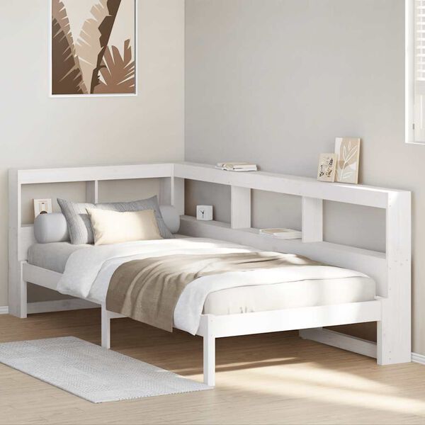 vidaXL Massivholzbett mit Regal ohne Matratze Wei&szlig; 100x200 cm Kiefer