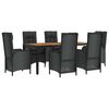 vidaXL 7-tlg. Garten-Essgruppe mit Kissen Schwarz Poly Rattan