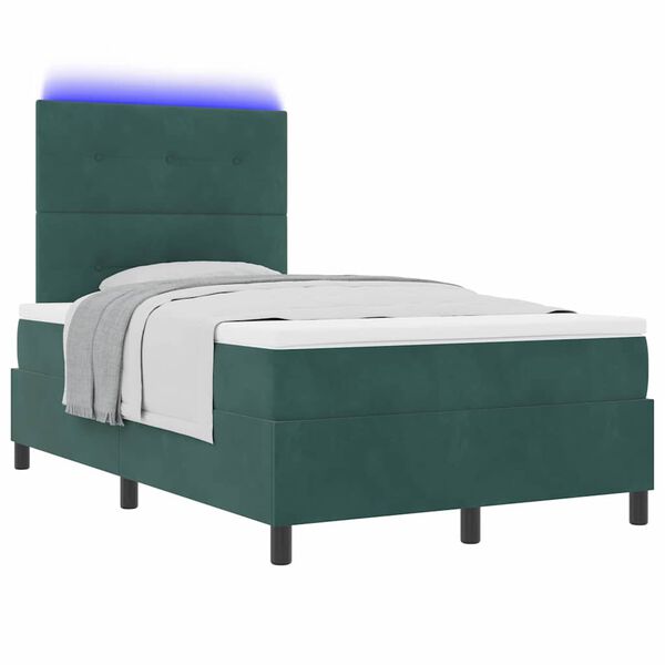 vidaXL LED Boxspringbett mit Matratze Dunkelgr&uuml;n 120 x 190 cm Stoff