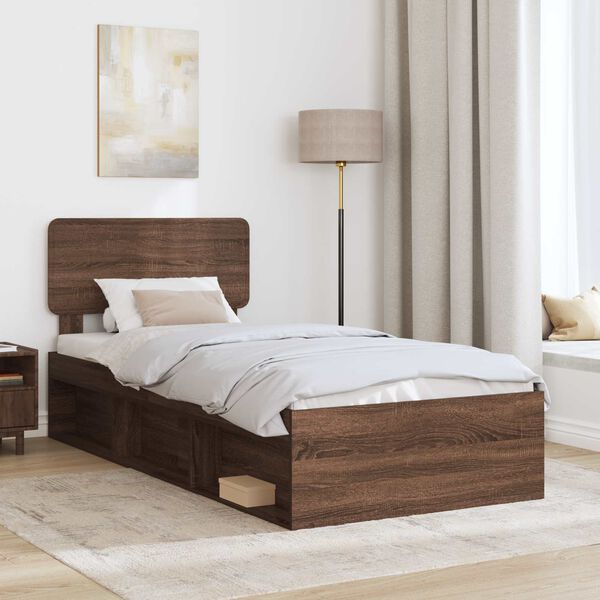 vidaXL Bettrahmen Braun Eichen-Optik 100 x 200 cm Massives Kiefernholz