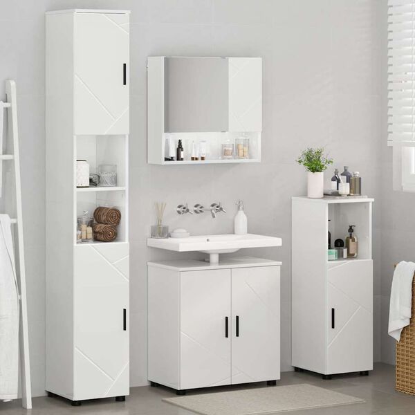 vidaXL Badezimmerm&ouml;bel-Set 4 pcs Hochglanz Wei&szlig; Holzwerkstoff & Metall