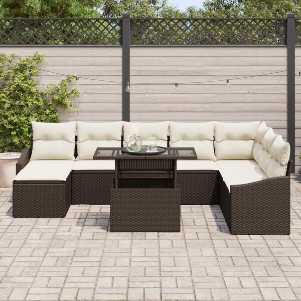 vidaXL Garten-Sofa-Set mit Kissen mit Speicher 9 pcs Braun und Creme
