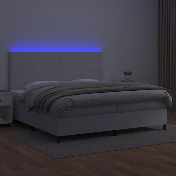vidaXL Boxspringbett mit Matratze & LED Wei&szlig; 200x200 cm Kunstleder