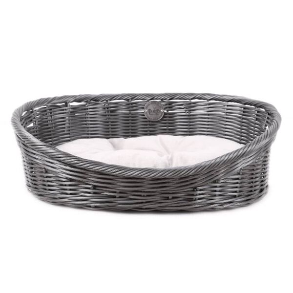 D&D Rustikales Haustierbett mit Kissen S Rattan Grau