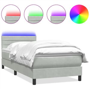 vidaXL Boxspringbett mit Matratze & LED Hellgrau 80x210 cm Samt