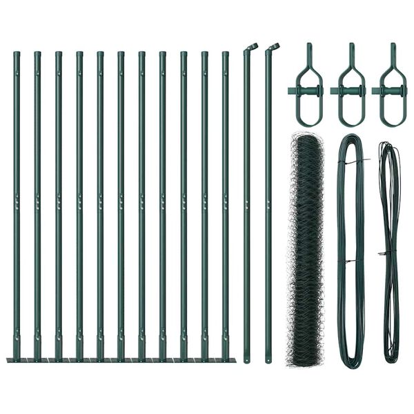 vidaXL Zaunpfosten Gr&uuml;n 25 x 0,8 m (36 mm Netz) Stahl und PVC