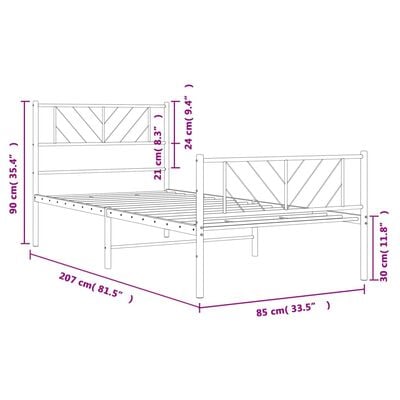 vidaXL Bettgestell mit Kopf- und Fußteil Metall Weiß 80x200 cm