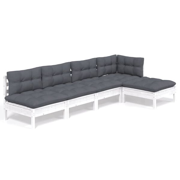 vidaXL 5-tlg. Garten-Lounge-Set mit Kissen Wei&szlig; Kiefernholz