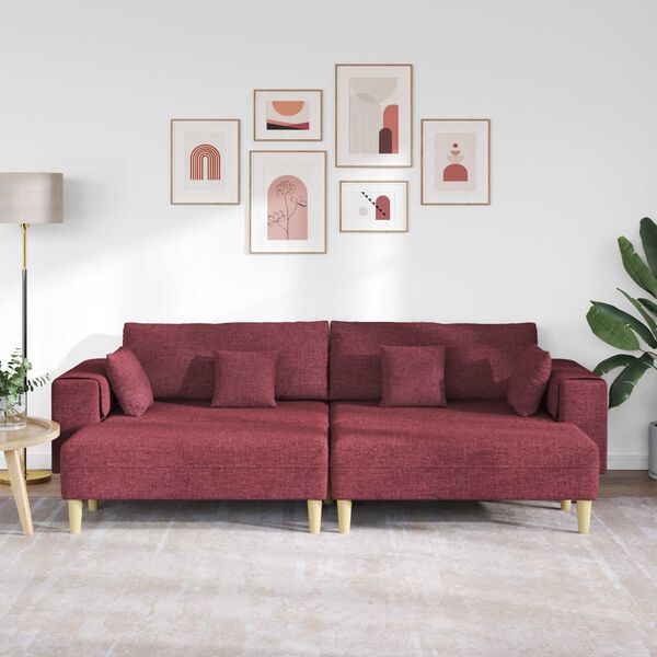 vidaXL Sofa mit Kissen 3 pcs Weinrot Stoff