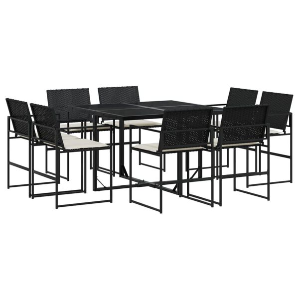 vidaXL 9-tlg. Garten-Essgruppe mit Kissen Schwarz Poly Rattan