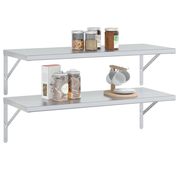 vidaXL Wandregale 2 Stk. 100x40x3 cm Silbern Edelstahl