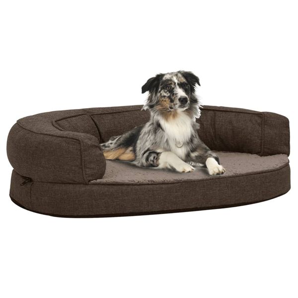 vidaXL Hundematratze Ergonomisch 75x53 cm Leinenoptik Fleece Braun