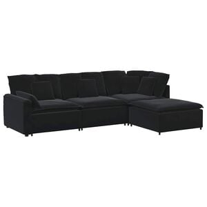 vidaXL Modulares Sofa mit Fu&szlig;hocker Kissen Samt Schwarz