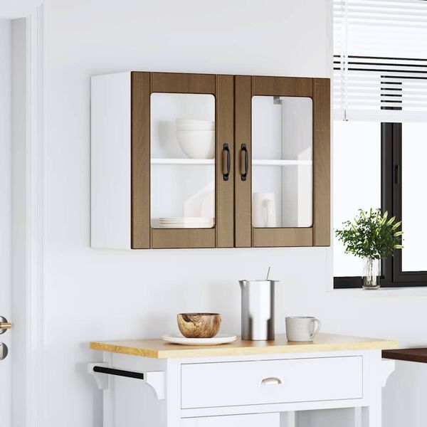 vidaXL K&uuml;chen-H&auml;ngeschrank mit Glast&uuml;r Lucca Braun Eichen-Optik