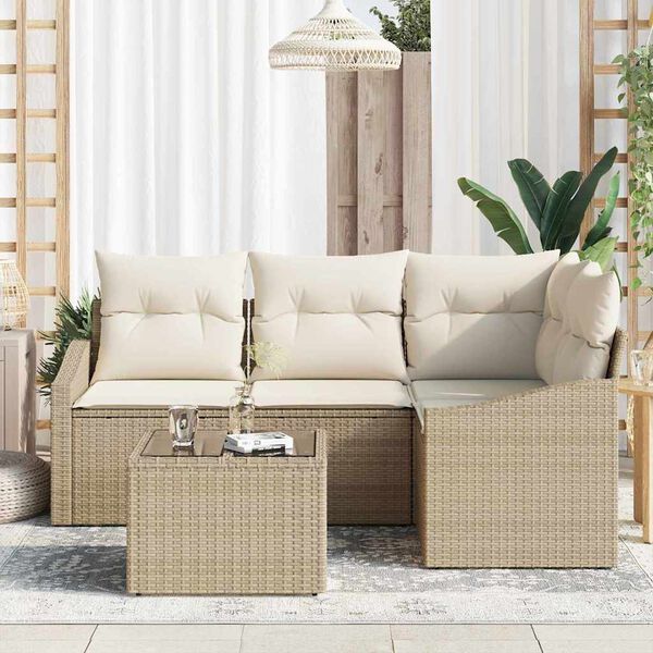 vidaXL Sofa Set mit Kissen 5 pcs Beige und Creme Poly-Rattan