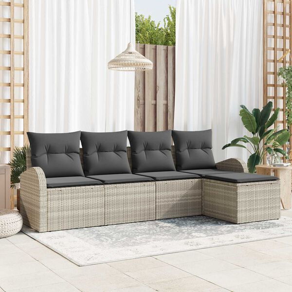 vidaXL Sofa Set mit Kissen mit Speicher 5 pcs Hellgrau Poly-Rattan