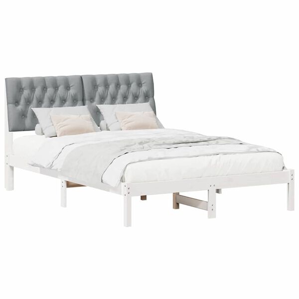 vidaXL Bettgestell mit gepolstertem Kopfteil Wei&szlig; 150 x 200 cm