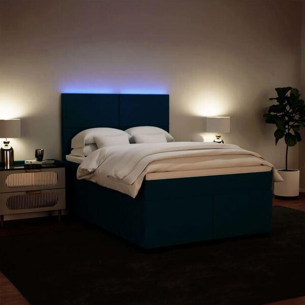 vidaXL Boxspringbett mit Matratze Blau 140x200 cm Samt