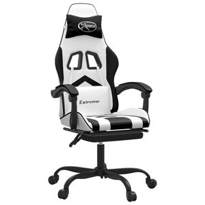 vidaXL Gaming-Stuhl mit Fu&szlig;st&uuml;tze Drehbar Wei&szlig; & Schwarz Kunstleder