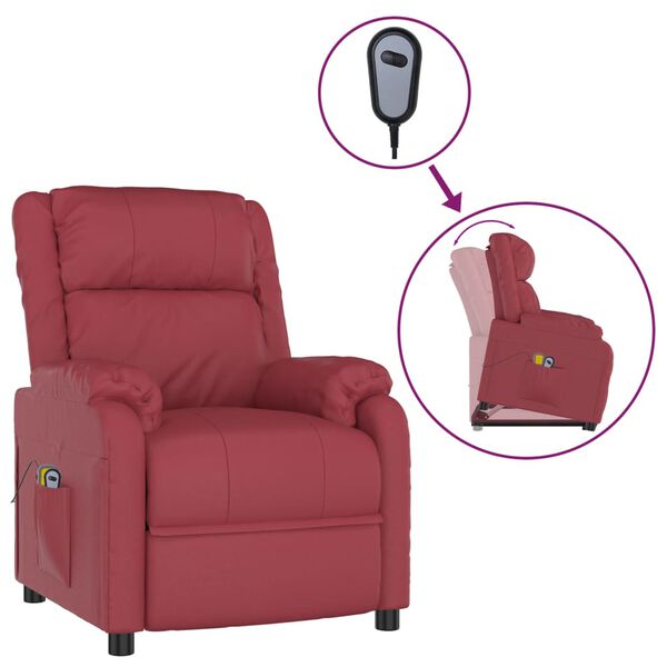 vidaXL Massagesessel mit Aufstehhilfe Weinrot Kunstleder