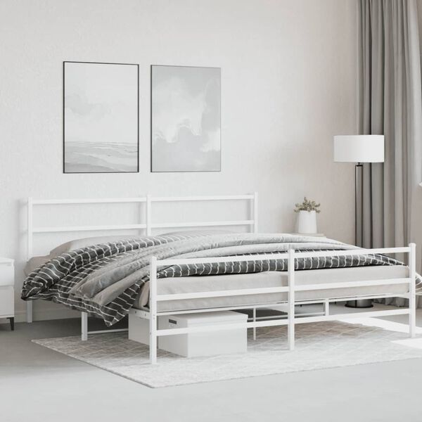 vidaXL Bettgestell mit Kopf- und Fu&szlig;teil Metall&nbsp;Wei&szlig; 193x203 cm
