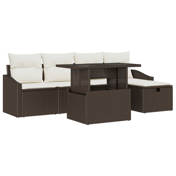 vidaXL Gartensofa-set mit Kissen 6 pcs Braun Poly-Rattan