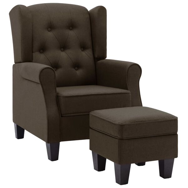 vidaXL Sessel mit Fu&szlig;hocker Braun Stoff