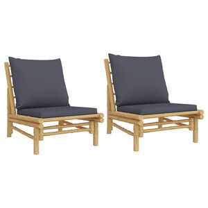 vidaXL Gartenst&uuml;hle 2 Stk. mit Dunkelgrauen Kissen Bambus