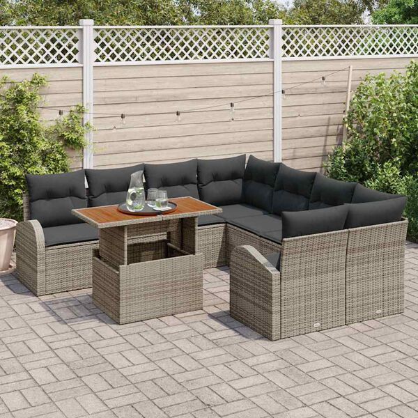 vidaXL Garten-Sofa-Set mit Kissen 9 pcs Grau