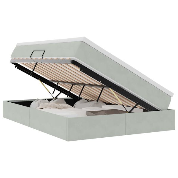 vidaXL Aufbewahrungsbett mit Matratze Hellgrau 140 x 200 cm Samt