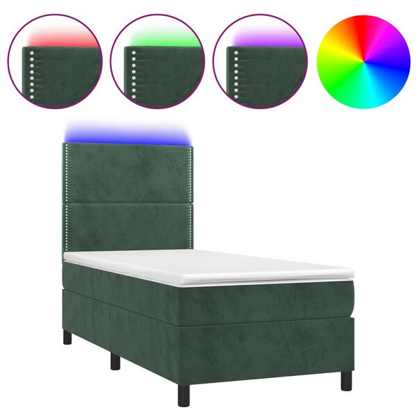 vidaXL Boxspringbett mit Matratze & LED Dunkelgr&uuml;n 90x200 cm Samt