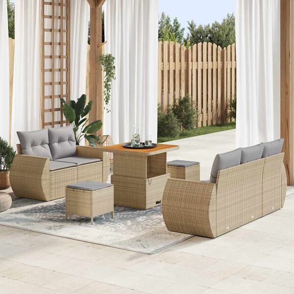 vidaXL Gartensofa-set mit Kissen 8 pcs Beige und Hellgrau Poly-Rattan