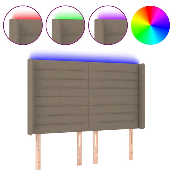 vidaXL LED Kopfteil Taupe 147x16x118/128 cm Stoff