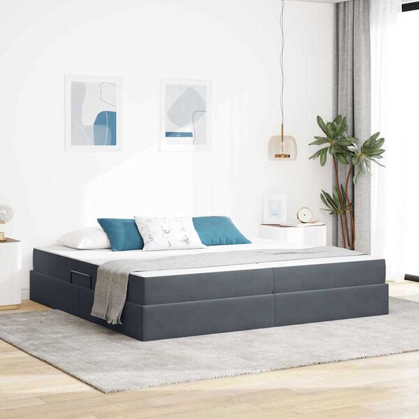 vidaXL Aufbewahrungsbett mit Matratze Dunkelgrau 200 x 200 cm Samt