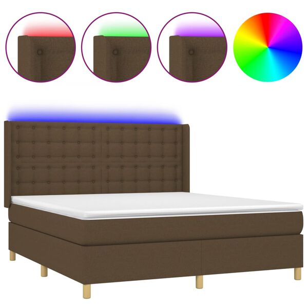 vidaXL Boxspringbett mit Matratze & LED Dunkelbraun 160x200 cm Stoff