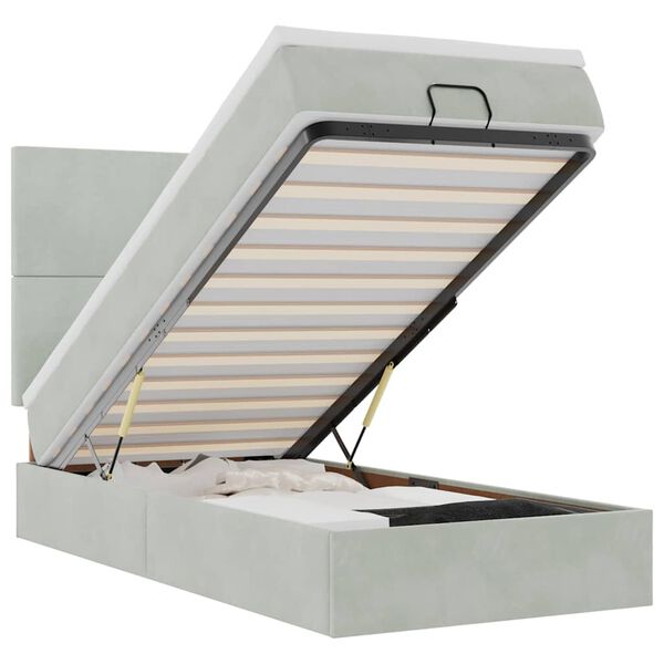 vidaXL Ottoman-Bett mit Matratzen & LEDs Hellgrau 80x200 cm Samt