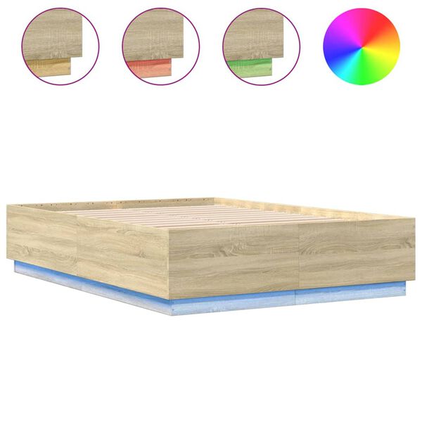 vidaXL Bettgestell mit LED Sonoma-Eiche 140x200 cm Holzwerkstoff