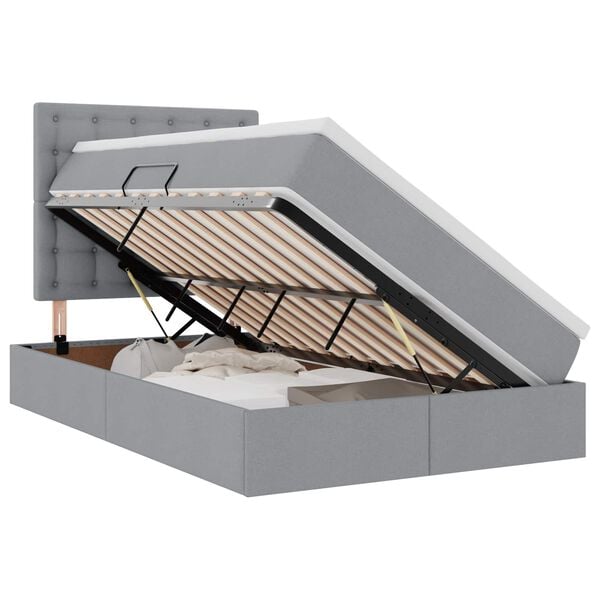 vidaXL Bett mit Stauraum und LED Hellgrau 120 x 200 cm Polyester