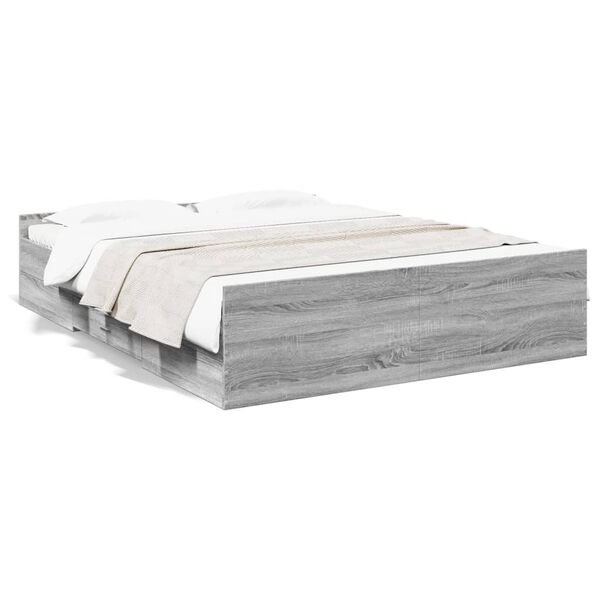 vidaXL Bettgestell mit Schubladen Grau Sonoma 140x200 cm Holzwerkstoff