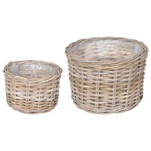 vidaXL Blumentopf Korb mit Speicher 2 pcs Grau Kubu Rattan
