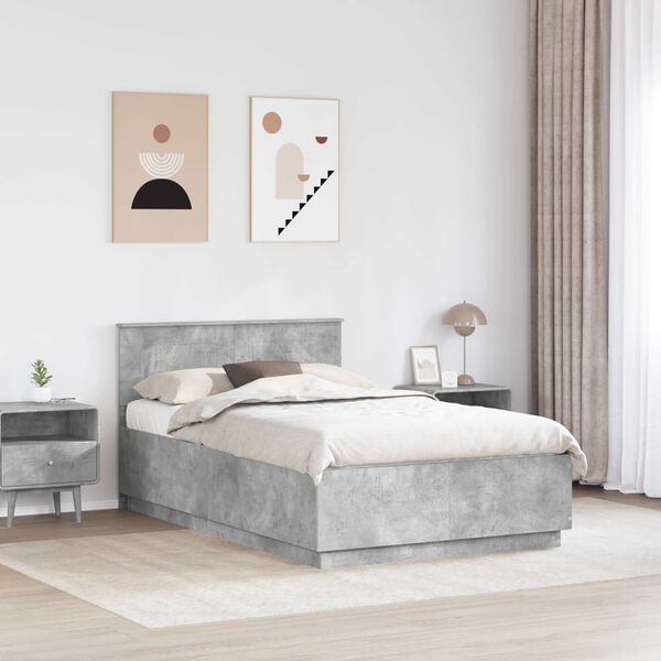 vidaXL Bettrahmen mit Kopfteil Beton Grau 135 x 190 cm Holzwerkstoff