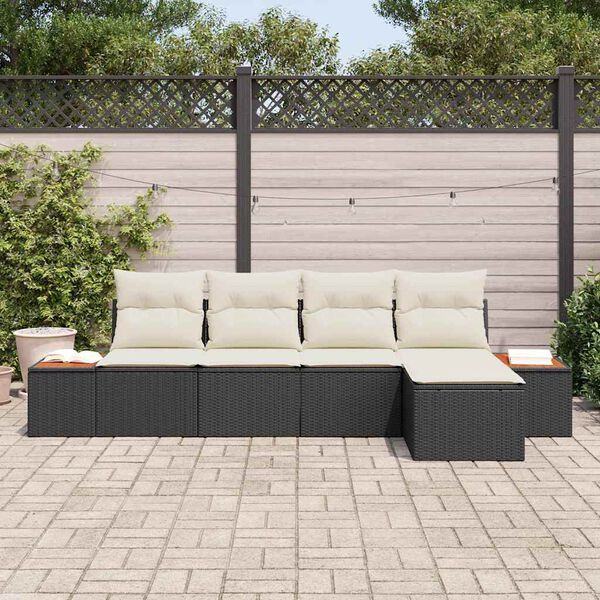 vidaXL Gartensofa-set mit Kissen 5 pcs Schwarz und Creme Poly Rattan