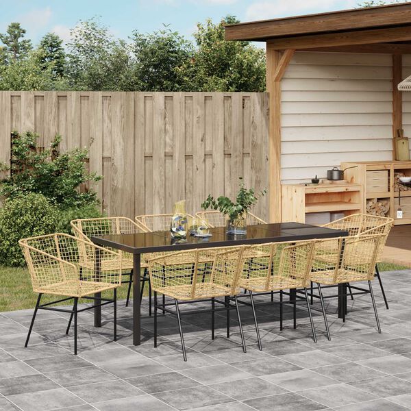 vidaXL Garten Essgruppe 9 pcs Braun Poly-Rattan