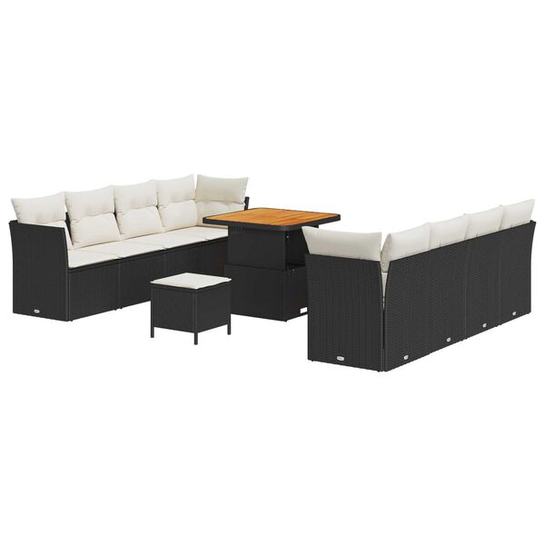 vidaXL Gartensofa-set mit Kissen 11 pcs Schwarz und Creme Poly-Rattan